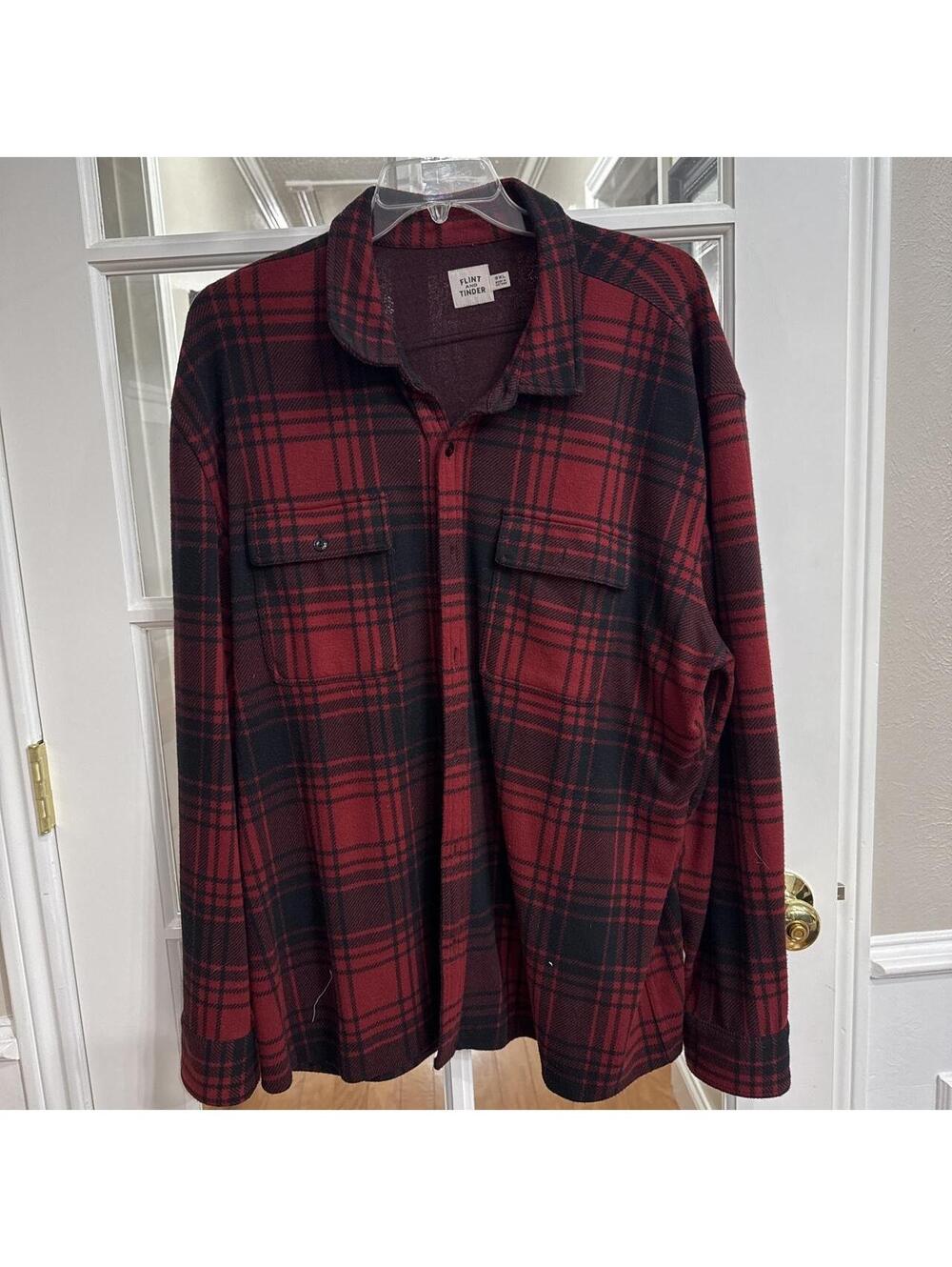 Flint and Tinder Men's Red And Black Plaid Fannel Overshirt in 3XL